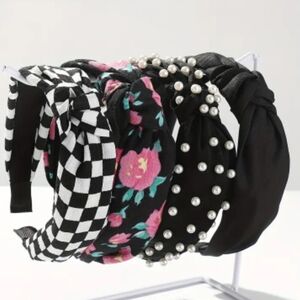 4pcs Fabric Knot Headbands, Black NEW